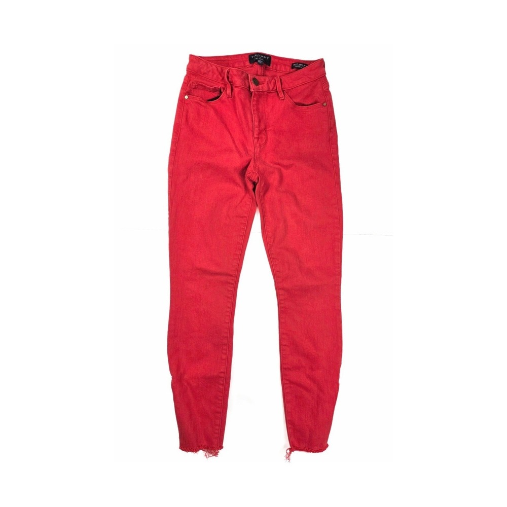 Anthropologie Sanctuary Red Coral Skinny Raw Hem Zipper Ankle Jeans Women's 25
